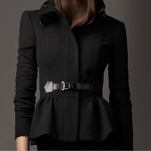 Burberry London Peplum Jacket with Leather Belt Details - Sz 6UK